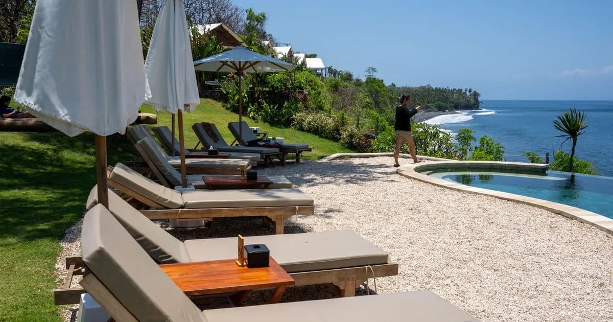 Luxury beach club with pool and daybeds in Bali
